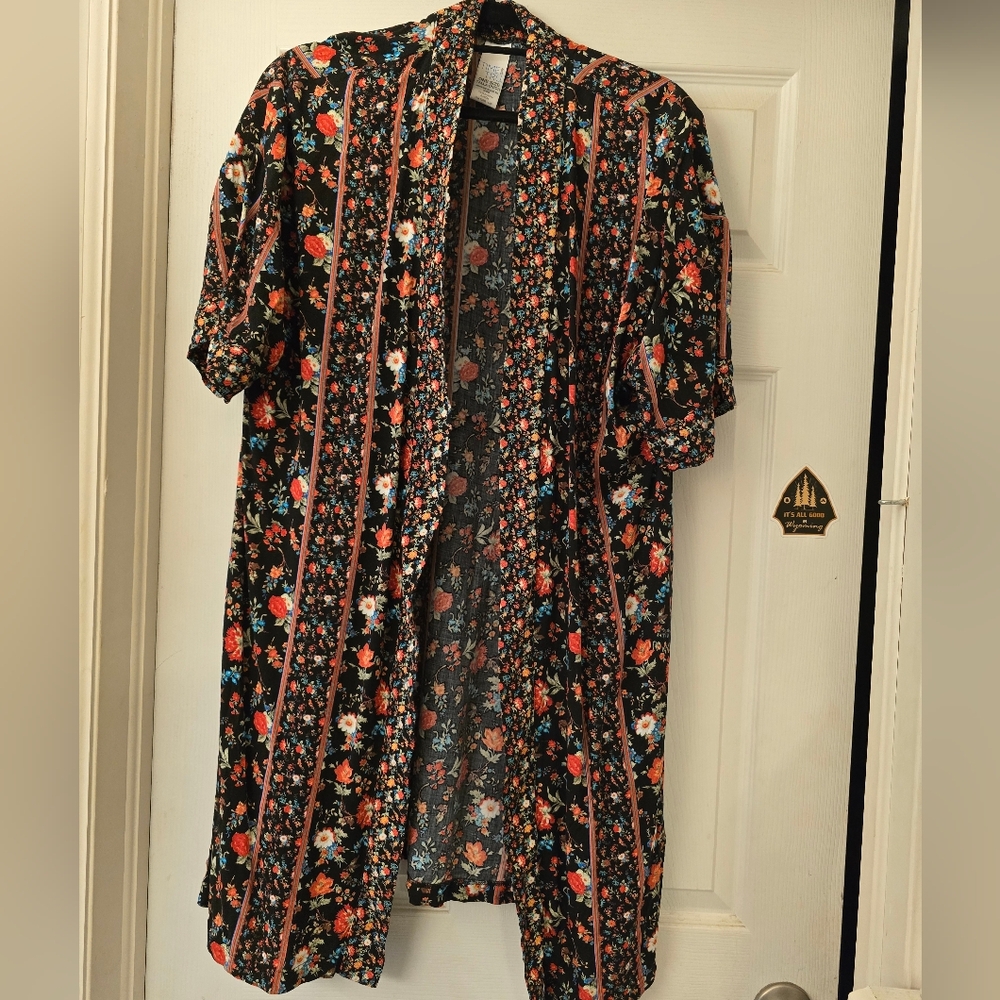 Time And True Brand, Open Size, Floral Black Kimono Jacket,fits Up To A Large